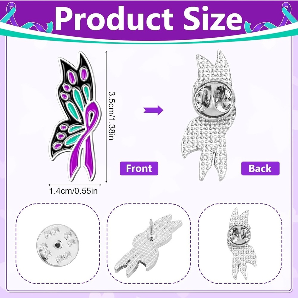 Suicide Prevention Awareness Ribbon Butterfly Lapel Pins - Picture 3 of 7